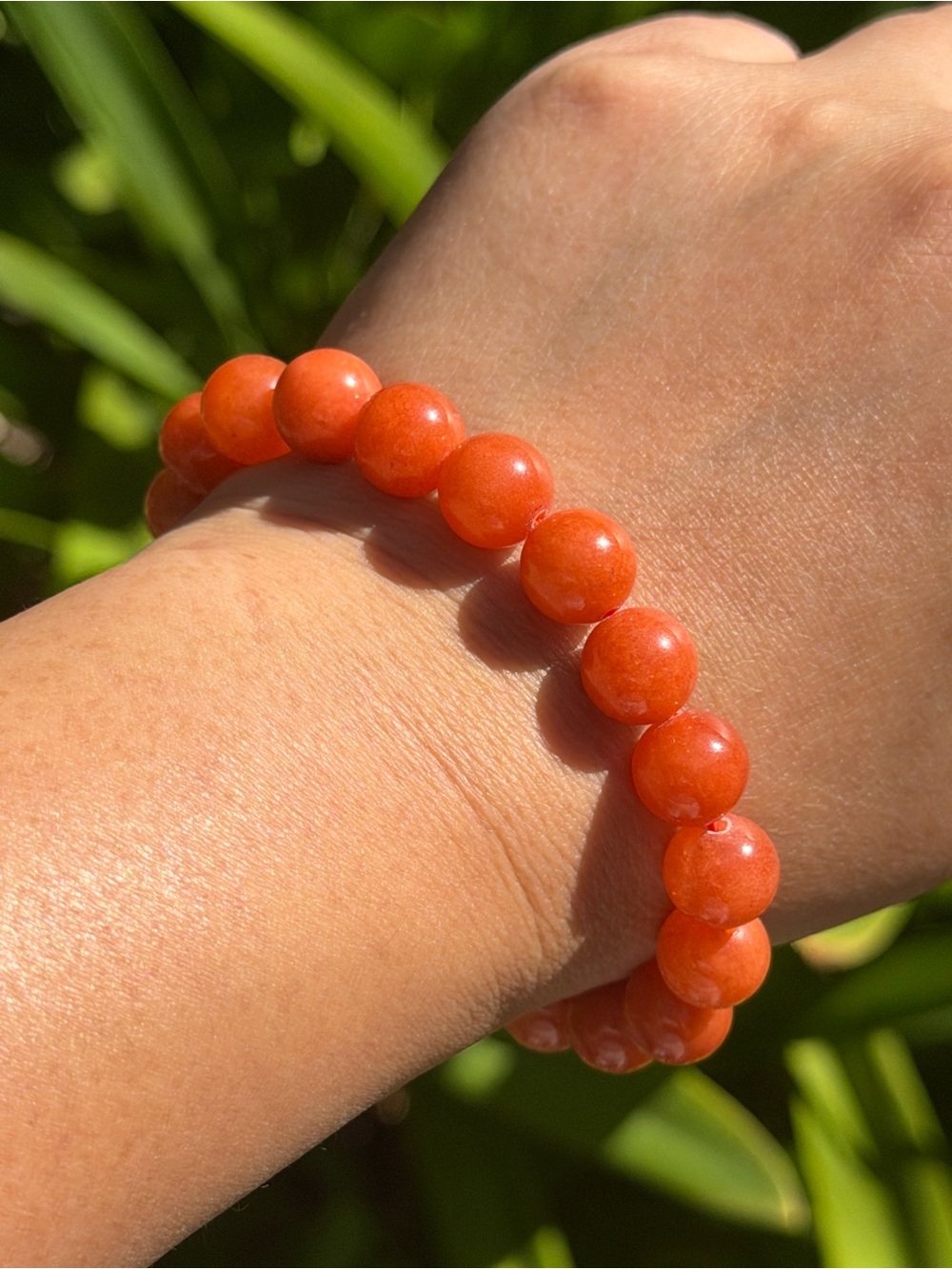10mm Stretchable Orange Dyed Quartz Bracelet 2564 - Picture 5 of 8